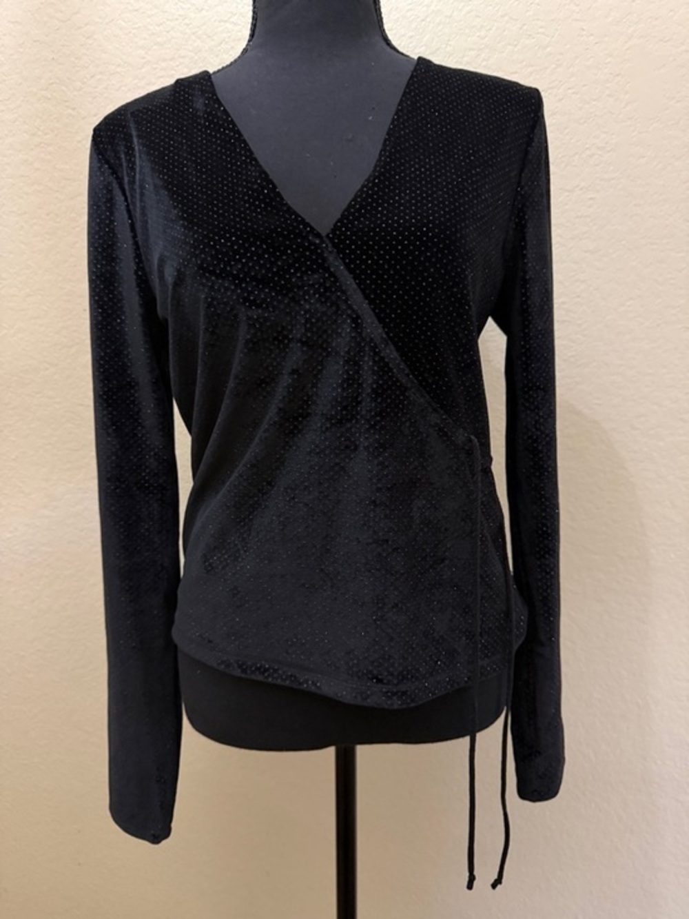 Black Wrap-Style Long Sleeve Top